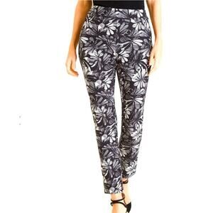 Chico's Travelers Womens Pants High Rise Black White Floral Ankle Pull On Medium